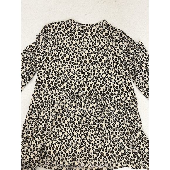 Gaze Top Womens XS Leopard Animal Print Soft Peplum Long Sleeve Tan Pullover - Picture 2 of 6